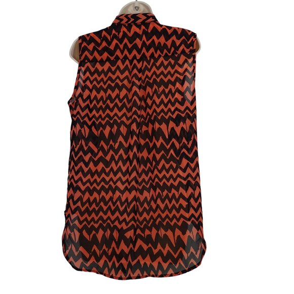 Wishful Park Sleeveless Chevron Sheer Tie Front Button up Top Women Size L Black - Picture 4 of 10